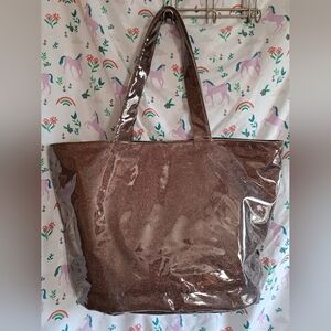 Vintage Kirks Folly Pink Sparkle PVC Travel School Work Beach Tote Purse Bag